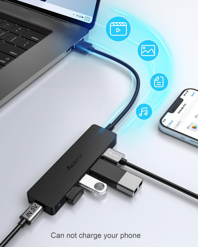 Aceele 4-Port USB 3.0 Hub, Ultra-Slim USB Hub with USB-C Powered Port[Charging/Monitor Not Supported], USB Port for MacBook, Mac Pro, iMac, Mac mini, XPS, PC, Laptop, Flash Drive, Mobile HDD - Image 4